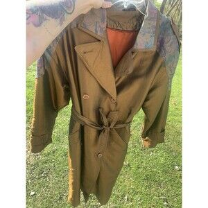 Vtg 90s Cyclone Brown Irradencent Trench Coat Size 6 Runs Large